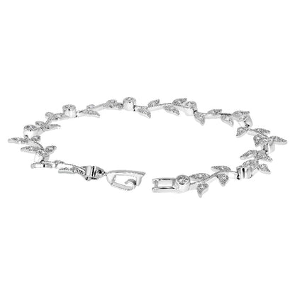 Vintage-Inspired Diamond Leaf Vine Bracelet — Sterling Silver, VS Clarity Lab Diamonds