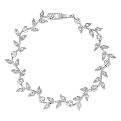 Vintage-Inspired Diamond Leaf Vine Bracelet — Sterling Silver, VS Clarity Lab Diamonds