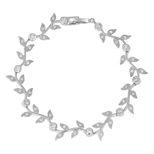 Vintage-Inspired Diamond Leaf Vine Bracelet — Sterling Silver, VS Clarity Lab Diamonds