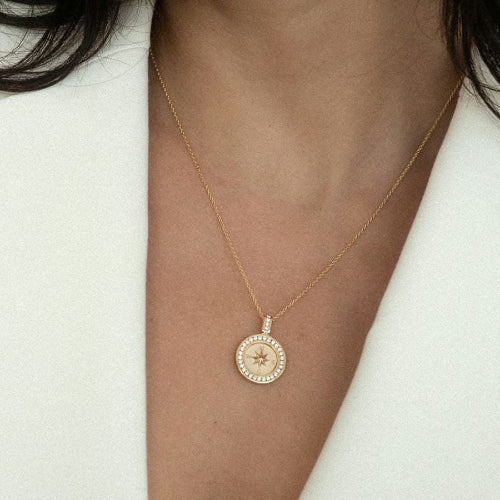 Compass Diamond Pendant Necklace - 18K Gold | VS Clarity Natural Diamonds
