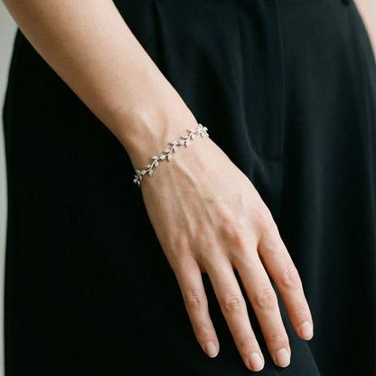 Vintage-Inspired Diamond Leaf Vine Bracelet — Sterling Silver, VS Clarity Lab Diamonds