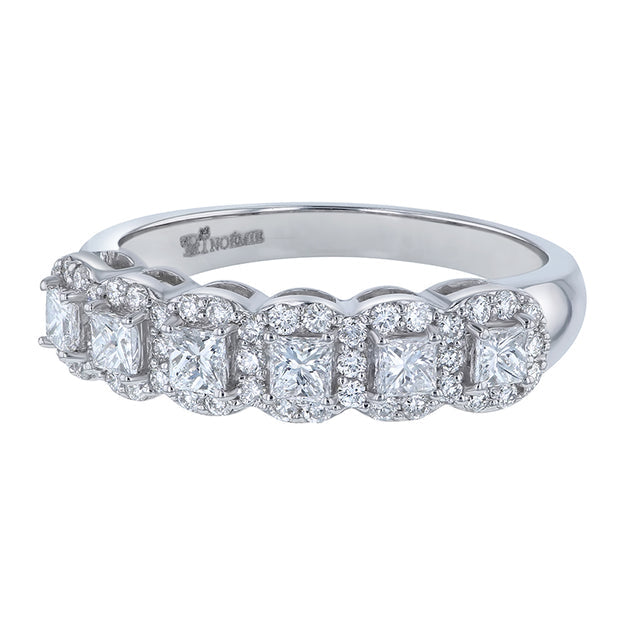 Princess Diamond Halo Half Band Ring — 18K Gold, VS Clarity Natural Diamonds