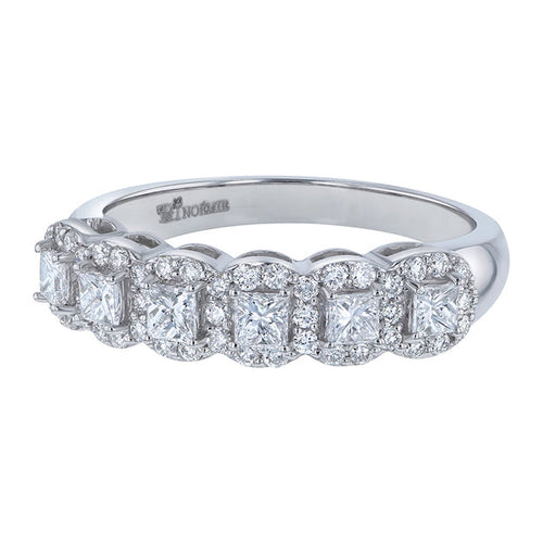 Princess Diamond Halo Half Band Ring — 18K Gold, VS Clarity Natural Diamonds