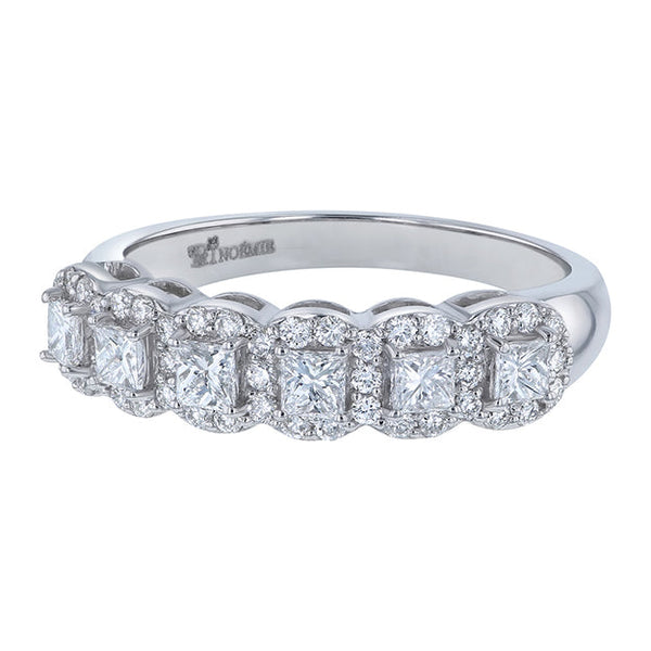 Princess Diamond Halo Half Band Ring — 18K Gold, VS Clarity Natural Diamonds