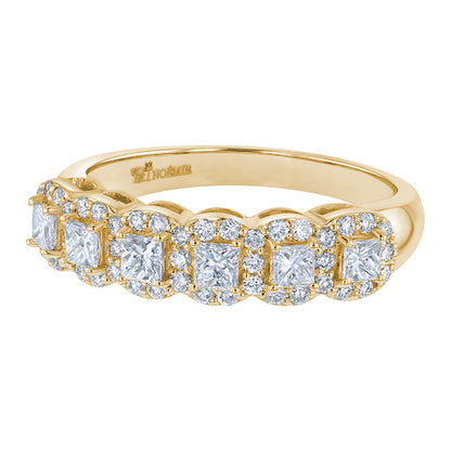 Princess Diamond Halo Half Band Ring — 18K Gold, VS Clarity Natural Diamonds