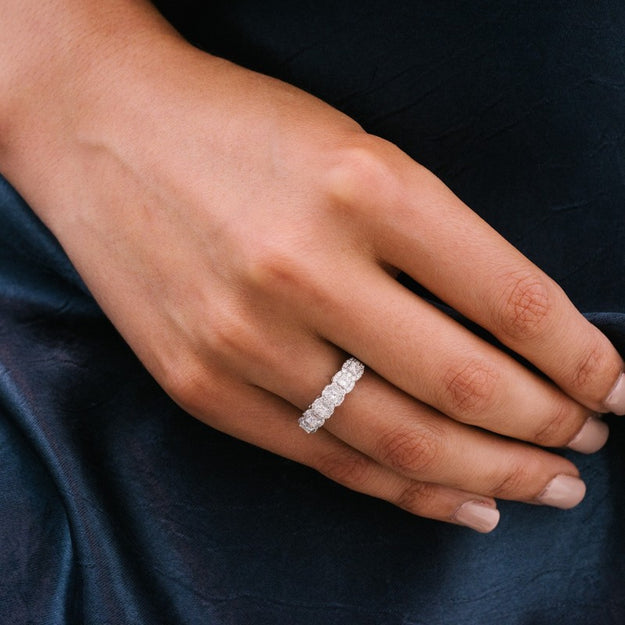 Princess Diamond Halo Half Band Ring — 18K Gold, VS Clarity Natural Diamonds